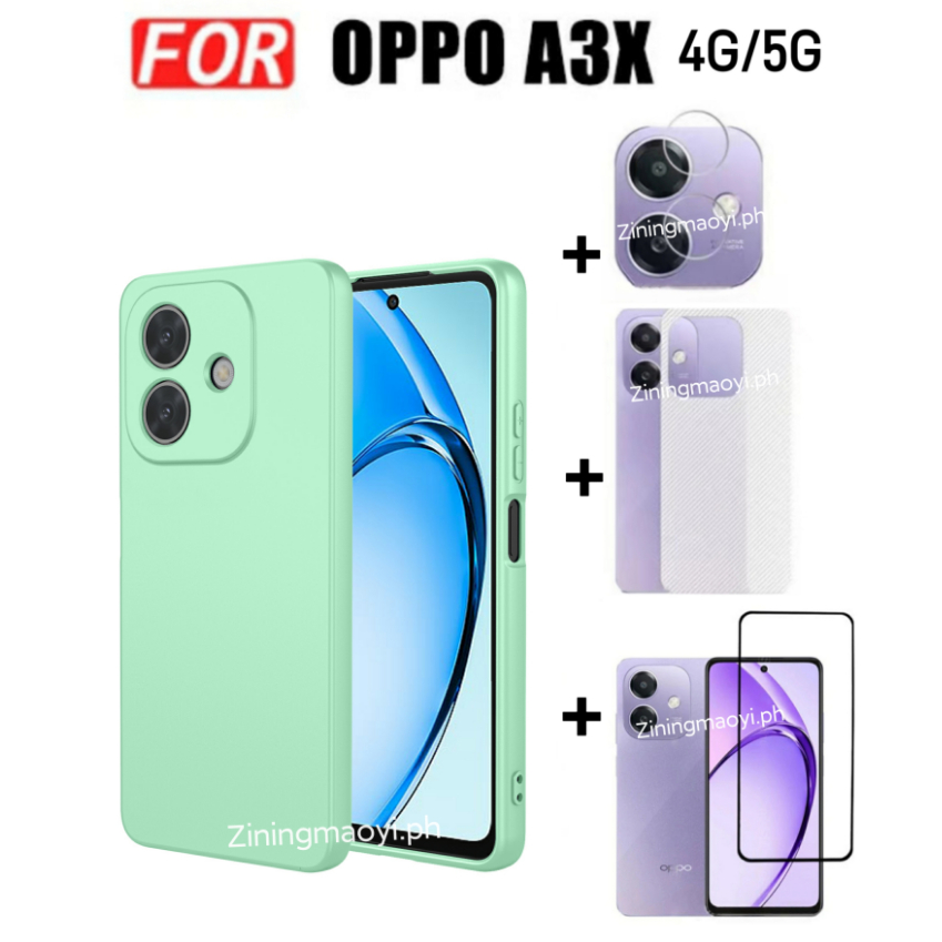 4in1 Dành Cho OPPO A3X 4G 5G Vỏ Điện Thoại Di Động Silicon Lỏng Giả OPPO A3 4G OPPO A5Pro 5GTempered Kính Và Ống Kính Phim Và Mặt Sau