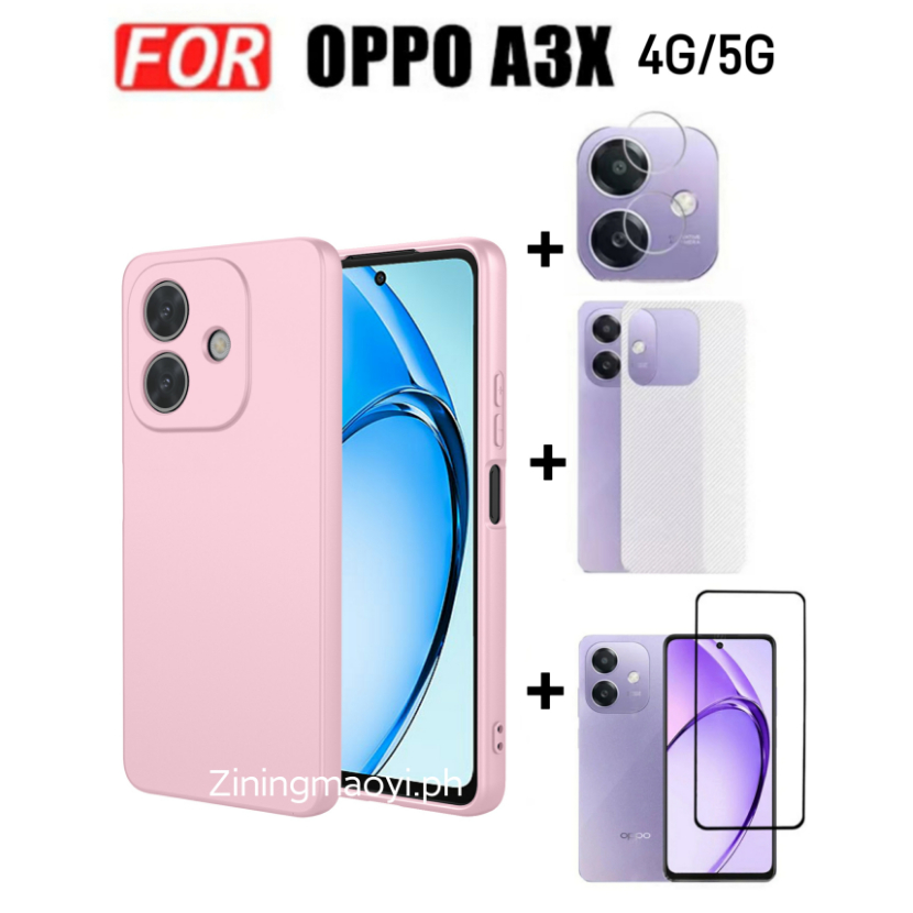 4in1 Dành Cho OPPO A3X 4G 5G Vỏ Điện Thoại Di Động Silicon Lỏng Giả OPPO A3 4G OPPO A5Pro 5GTempered Kính Và Ống Kính Phim Và Mặt Sau