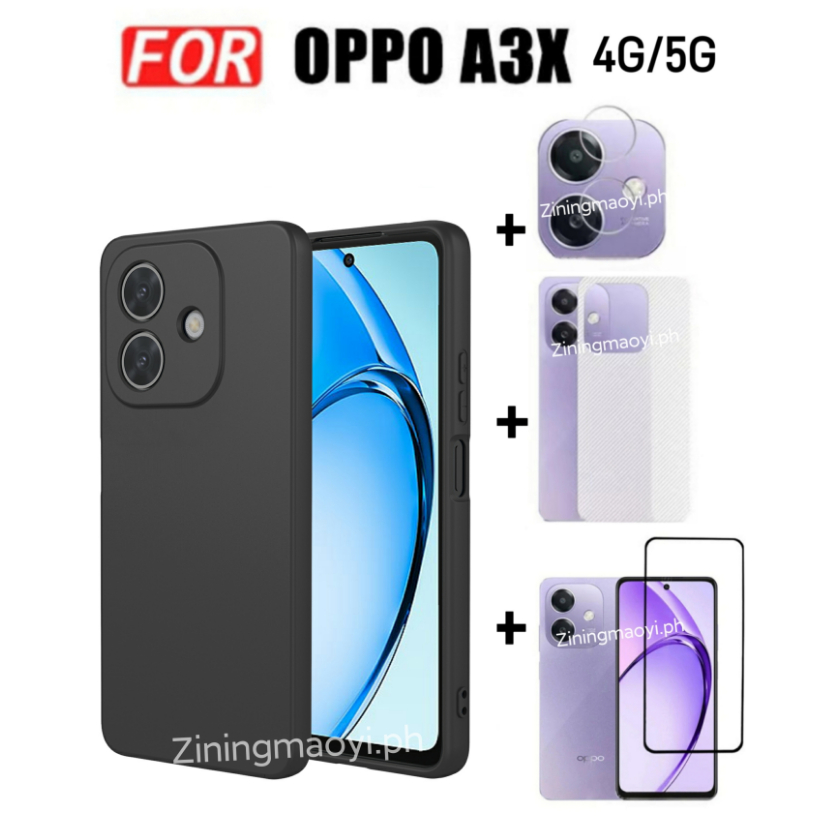 4in1 Dành Cho OPPO A3X 4G 5G Vỏ Điện Thoại Di Động Silicon Lỏng Giả OPPO A3 4G OPPO A5Pro 5GTempered Kính Và Ống Kính Phim Và Mặt Sau