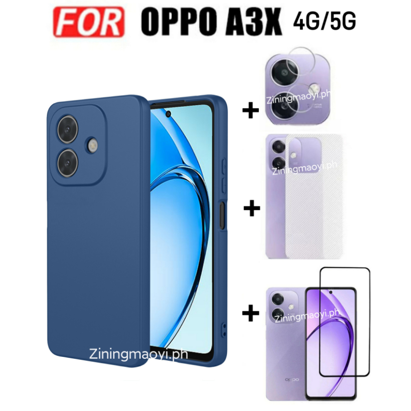 4in1 Dành Cho OPPO A3X 4G 5G Vỏ Điện Thoại Di Động Silicon Lỏng Giả OPPO A3 4G OPPO A5Pro 5GTempered Kính Và Ống Kính Phim Và Mặt Sau