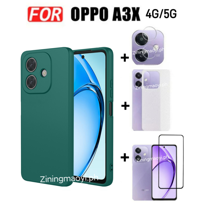 4in1 Dành Cho OPPO A3X 4G 5G Vỏ Điện Thoại Di Động Silicon Lỏng Giả OPPO A3 4G OPPO A5Pro 5GTempered Kính Và Ống Kính Phim Và Mặt Sau