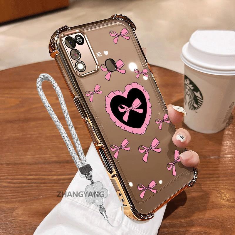 Ốp Lưng Cho infinix smart 5 Mạ Điện Silicon TPU Vỏ Điện Thoại Thẩm Mỹ Chống Sốc TPU Mềm Mại Ốp Lưng Hoạt Hình Dễ Thương Tình Yêu Họa Tiết Bướm Dây Miễn Phí