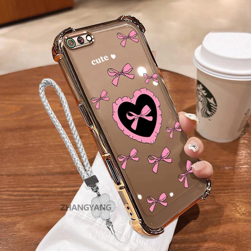 Ốp Lưng Cho Realme C2 Vỏ Điện Thoại TPU Silicon Mạ Điện Thẩm Mỹ Chống Sốc TPU Mềm Mại Ốp Lưng Hoạt Hình Dễ Thương Tình Yêu Họa Tiết Bướm Dây Miễn Phí