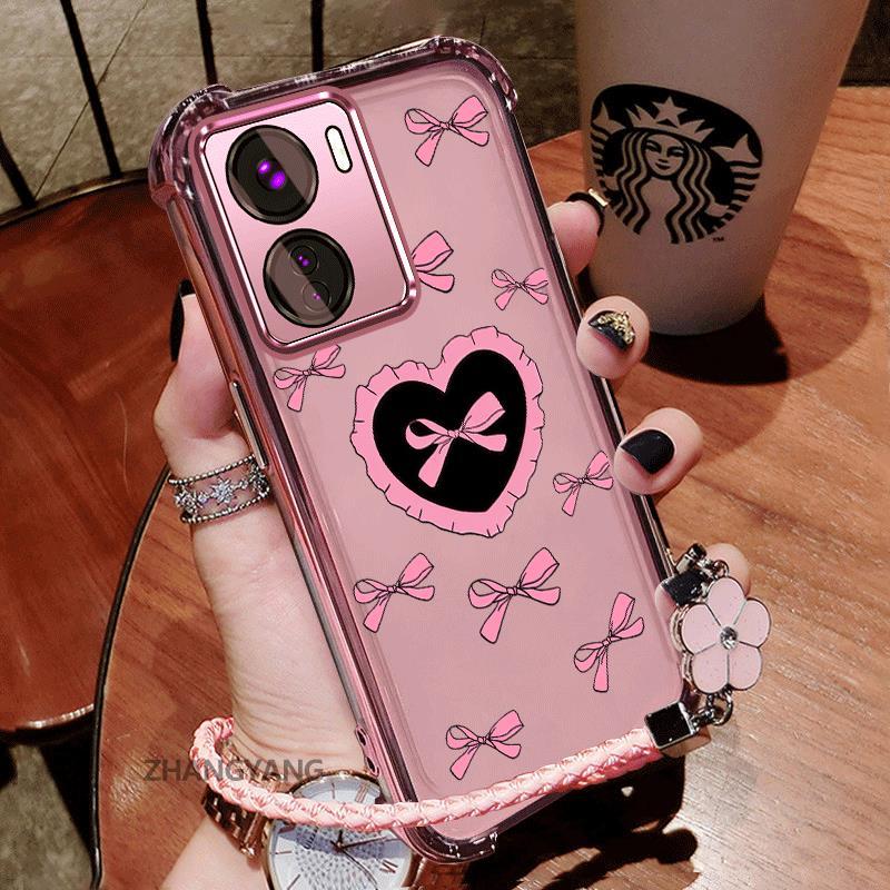 Ốp Lưng Dành Cho vivo Y16 Silicon Mạ Điện TPU Vỏ Điện Thoại Thẩm Mỹ Chống Sốc TPU Mềm Mại Hoạt Hình Dễ Thương Tình Yêu Họa Tiết Bướm Dây Miễn Phí
