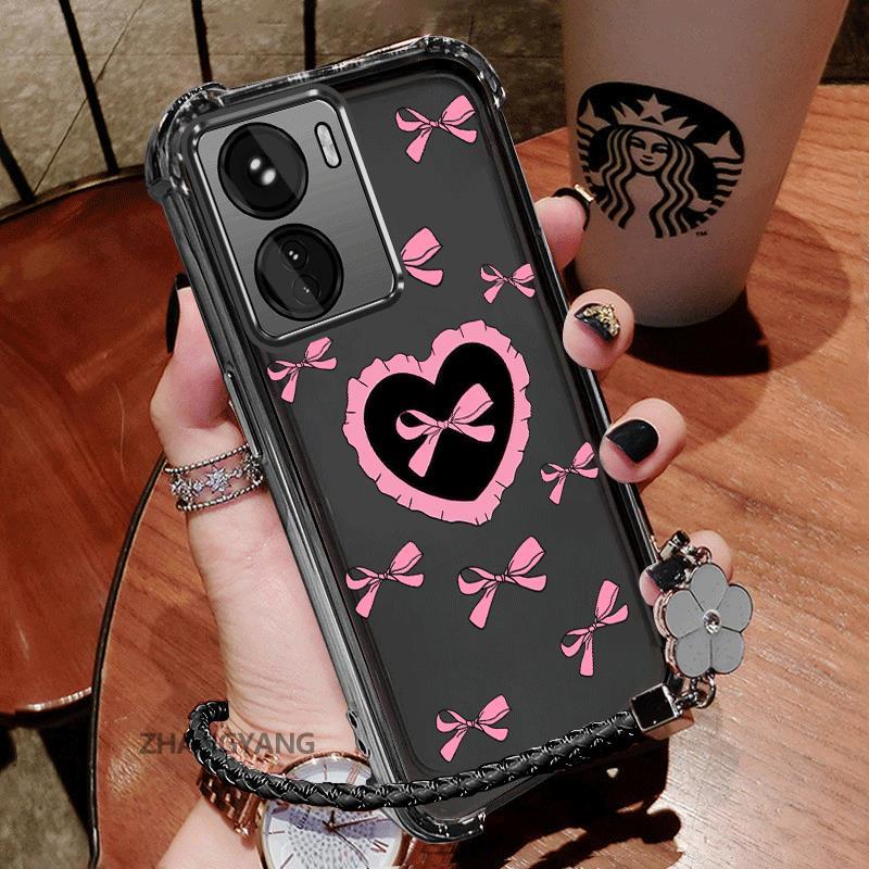 Ốp Lưng Dành Cho vivo Y16 Silicon Mạ Điện TPU Vỏ Điện Thoại Thẩm Mỹ Chống Sốc TPU Mềm Mại Hoạt Hình Dễ Thương Tình Yêu Họa Tiết Bướm Dây Miễn Phí