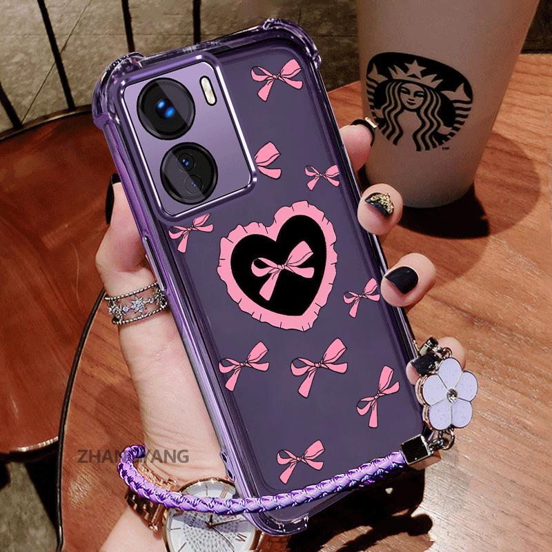 Ốp Lưng Dành Cho vivo Y16 Silicon Mạ Điện TPU Vỏ Điện Thoại Thẩm Mỹ Chống Sốc TPU Mềm Mại Hoạt Hình Dễ Thương Tình Yêu Họa Tiết Bướm Dây Miễn Phí