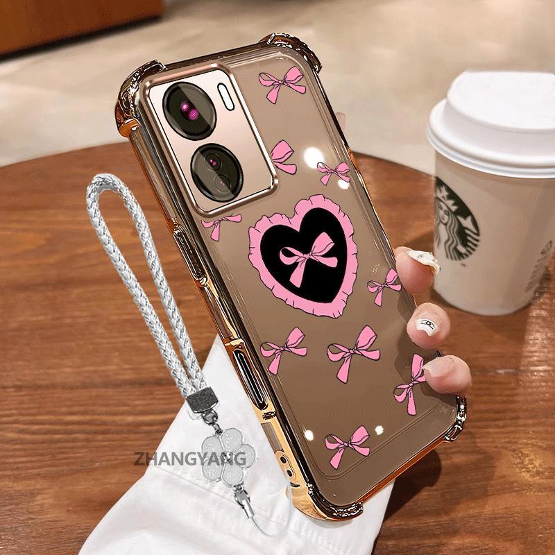 Ốp Lưng Dành Cho vivo Y16 Silicon Mạ Điện TPU Vỏ Điện Thoại Thẩm Mỹ Chống Sốc TPU Mềm Mại Hoạt Hình Dễ Thương Tình Yêu Họa Tiết Bướm Dây Miễn Phí