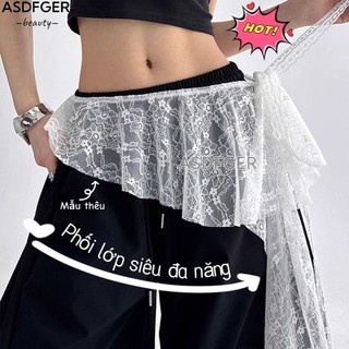 ASDFGER Ren Mini Váy, Váy Xù thêu hoa không đều, Quần Jeans Trang Trí Eo Cao Nhìn Xuyên Qua Y2K Dạo Phố Váy Xếp Ly