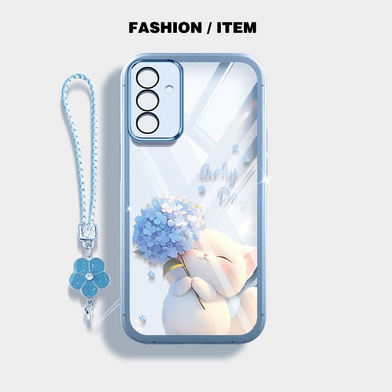 YBD Dành Cho Samsung Galaxy A17 A37 A57 A27 A13 A04S A14 A15 A16 4G 5G Màu Xanh Hồng Thêu Bóng Mèo Ốp Lưng Điện Thoại