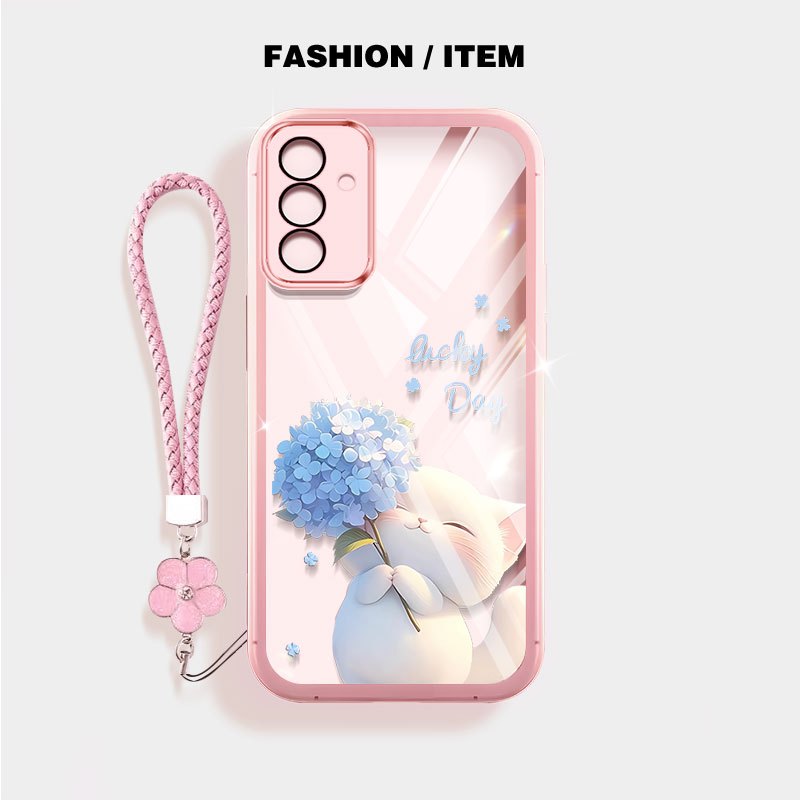 YBD Dành Cho Samsung Galaxy A17 A37 A57 A27 A13 A04S A14 A15 A16 4G 5G Màu Xanh Hồng Thêu Bóng Mèo Ốp Lưng Điện Thoại