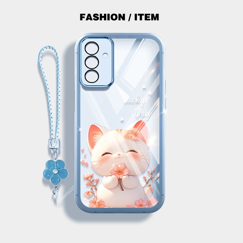 YBD Dành Cho Samsung Galaxy A17 A37 A57 A27 A13 A04S A14 A15 A16 4G 5G Màu Xanh Hồng Thêu Bóng Mèo Ốp Lưng Điện Thoại