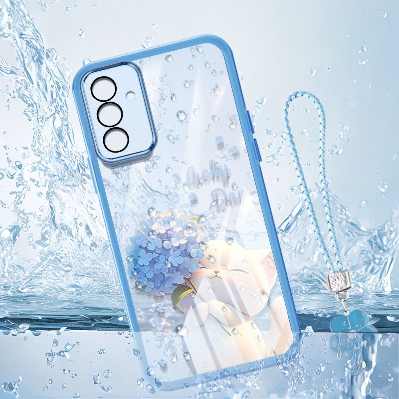 YBD Dành Cho Samsung Galaxy A17 A37 A57 A27 A13 A04S A14 A15 A16 4G 5G Màu Xanh Hồng Thêu Bóng Mèo Ốp Lưng Điện Thoại