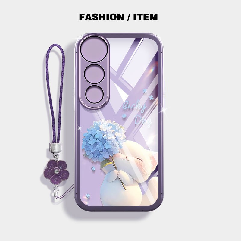 YBD Cho Vivo v60 Lite 5G Y200 V50E V50 Lite V30 Pro V40 Pro V40 Lite Y300 Y31 5G Y21D Vỏ Điện Thoại Mèo Bóng Thêu Màu Xanh Hồng