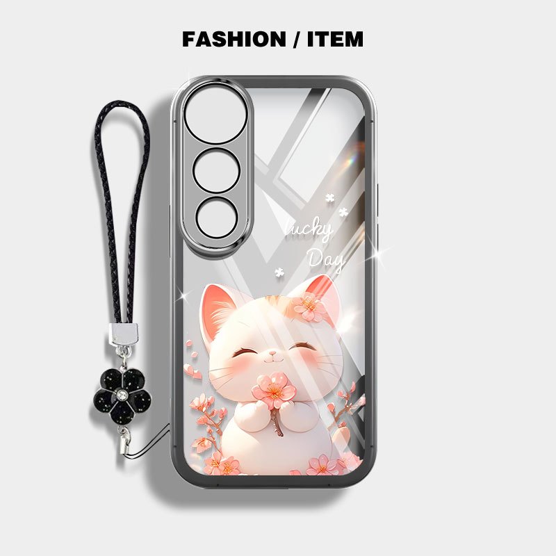 YBD Cho Vivo v60 Lite 5G Y200 V50E V50 Lite V30 Pro V40 Pro V40 Lite Y300 Y31 5G Y21D Vỏ Điện Thoại Mèo Bóng Thêu Màu Xanh Hồng
