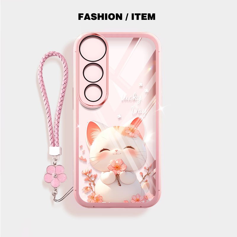 YBD Cho Vivo v60 Lite 5G Y200 V50E V50 Lite V30 Pro V40 Pro V40 Lite Y300 Y31 5G Y21D Vỏ Điện Thoại Mèo Bóng Thêu Màu Xanh Hồng