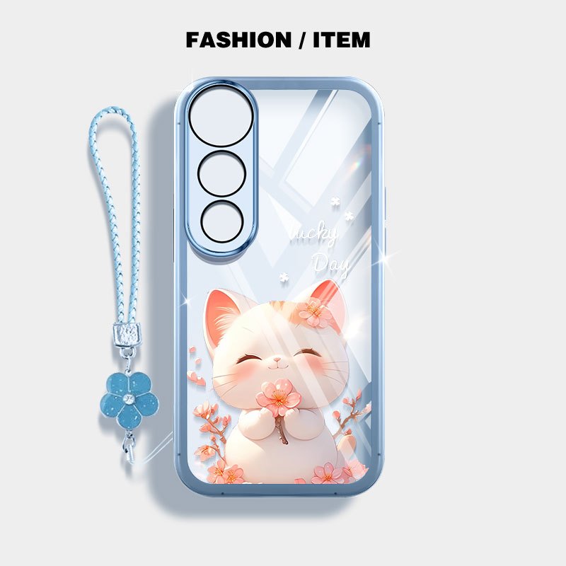 YBD Cho Vivo v60 Lite 5G Y200 V50E V50 Lite V30 Pro V40 Pro V40 Lite Y300 Y31 5G Y21D Vỏ Điện Thoại Mèo Bóng Thêu Màu Xanh Hồng