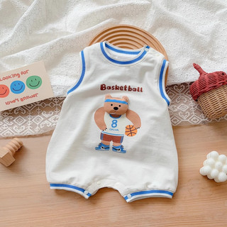 Bộ áo liền quần Cotton cho bé trai hoạt hình dễ thương Gấu thể thao dáng rộng vừa vặn mềm mại và thoải mái Bộ áo liền quần cho bé sơ sinh (0-24 tháng)