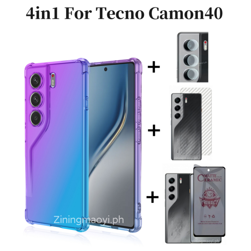 4in1 Dành Cho Tecno Camon40 4G Màu Gradient Chống Sốc Ốp Điện Thoại Tecno Camon 30 Camon 30 Pro Phim Riêng Tư Và Phim Ống Kính Và Phim Mặt Sau