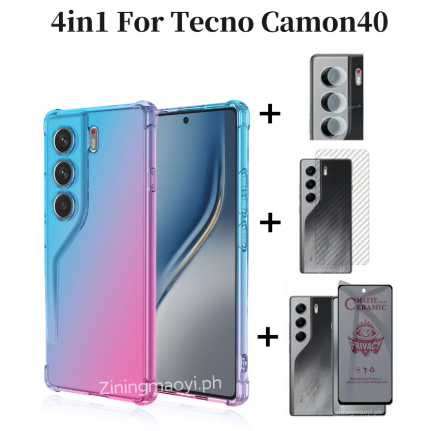 4in1 Dành Cho Tecno Camon40 4G Màu Gradient Chống Sốc Ốp Điện Thoại Tecno Camon 30 Camon 30 Pro Phim Riêng Tư Và Phim Ống Kính Và Phim Mặt Sau