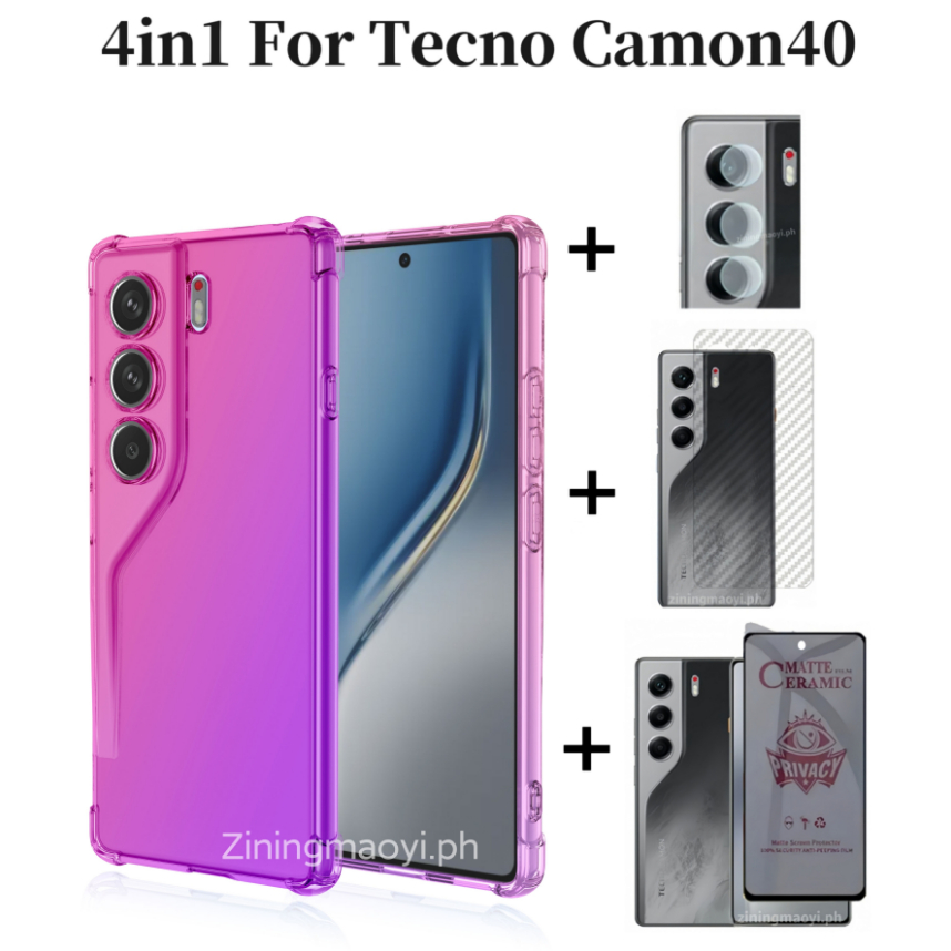 4in1 Dành Cho Tecno Camon40 4G Màu Gradient Chống Sốc Ốp Điện Thoại Tecno Camon 30 Camon 30 Pro Phim Riêng Tư Và Phim Ống Kính Và Phim Mặt Sau