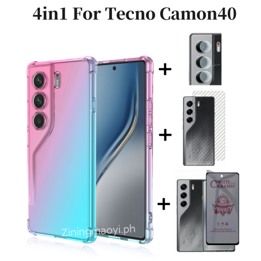 4in1 Dành Cho Tecno Camon40 4G Màu Gradient Chống Sốc Ốp Điện Thoại Tecno Camon 30 Camon 30 Pro Phim Riêng Tư Và Phim Ống Kính Và Phim Mặt Sau