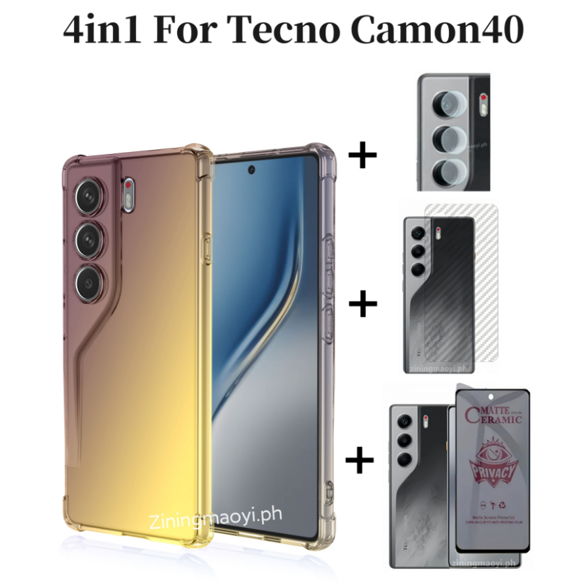 4in1 Dành Cho Tecno Camon40 4G Màu Gradient Chống Sốc Ốp Điện Thoại Tecno Camon 30 Camon 30 Pro Phim Riêng Tư Và Phim Ống Kính Và Phim Mặt Sau