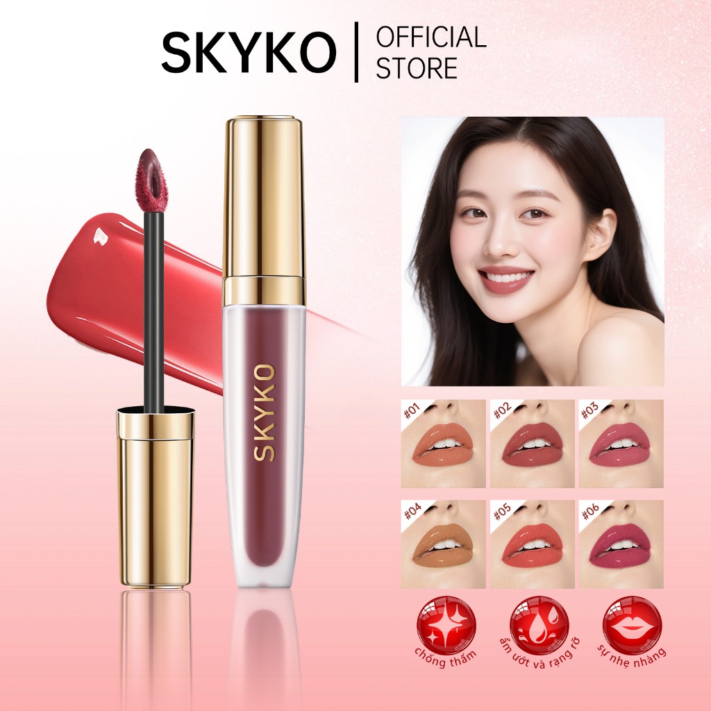 SKYKO Lipgloss Dưỡng Ẩm Son Bóng Chống Thấm Nước Lâu Dài 6 Màu