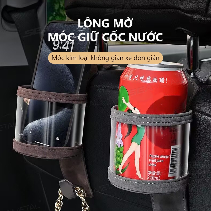 SEAMETAL Móc tựa đầu ô tô Giá đỡ đồ uống Đa chức năng Ghế ngồi ô tô Móc treo lại để hỗ trợ chai Móc treo đôi đơn