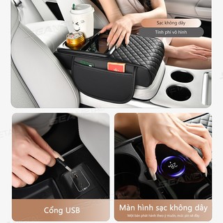 Đệm tựa tay ô tô SEAMETAL Hộp đựng đồ trung tâm dày dặn cho bệ tỳ tay ô tô ，hỗ trợ sạc không dây