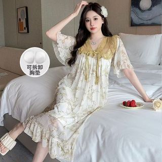 M-4XL Size Lớn Váy Ngủ Nữ Mới Phong Cách Trung Hoa Bộ Đồ Ngủ Nữ Ren Gợi Cảm Váy Ngủ Mùa Hè Tay Ngắn Phong Cách Mỏng Retro Phong Cách Trung Hoa Pure Desire Homewear Bộ Đồ Ngủ Có Miếng Lót Ngực Plus Size Quần Áo Nữ