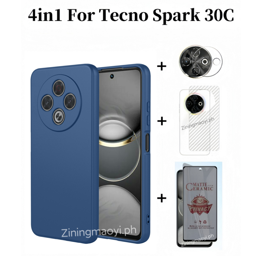 4in1 Dành Cho Tecno Spark 30C Vỏ Điện Thoại Di Động Silicon Lỏng Giả Tecno Spark 30 4G Spark 30pro 4G Gốm Mềm Bảo Mật Phim Và Phim Ống Kính Và Phim Mặt Sau