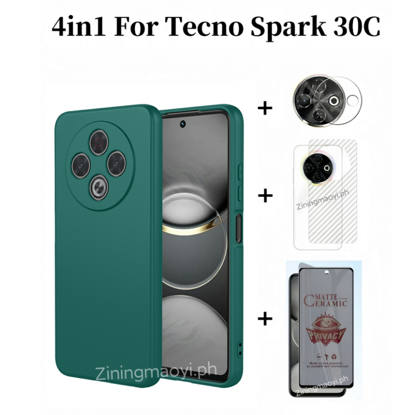 4in1 Dành Cho Tecno Spark 30C Vỏ Điện Thoại Di Động Silicon Lỏng Giả Tecno Spark 30 4G Spark 30pro 4G Gốm Mềm Bảo Mật Phim Và Phim Ống Kính Và Phim Mặt Sau