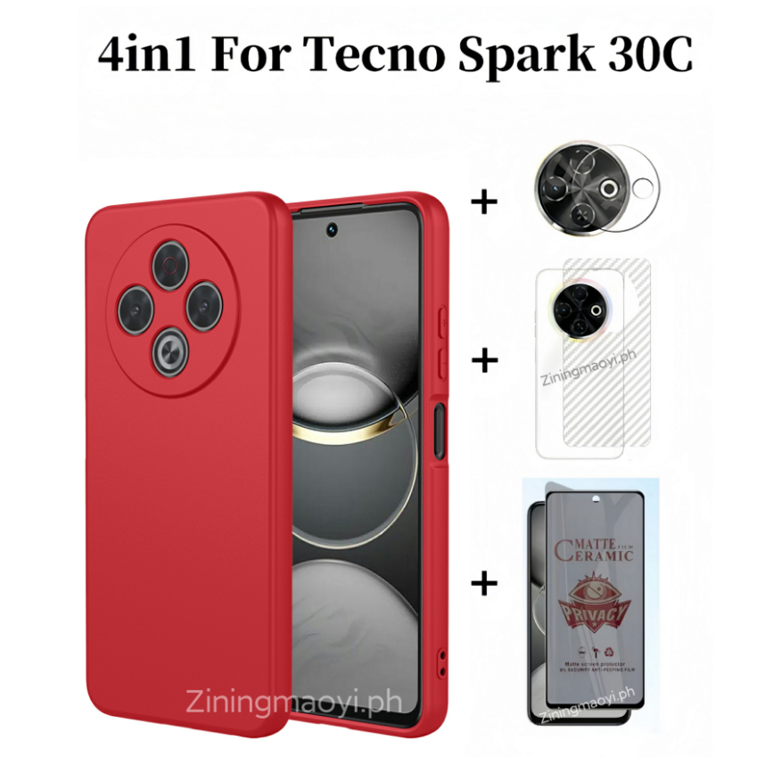 4in1 Dành Cho Tecno Spark 30C Vỏ Điện Thoại Di Động Silicon Lỏng Giả Tecno Spark 30 4G Spark 30pro 4G Gốm Mềm Bảo Mật Phim Và Phim Ống Kính Và Phim Mặt Sau