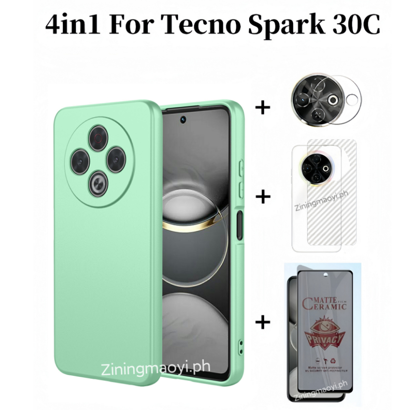 4in1 Dành Cho Tecno Spark 30C Vỏ Điện Thoại Di Động Silicon Lỏng Giả Tecno Spark 30 4G Spark 30pro 4G Gốm Mềm Bảo Mật Phim Và Phim Ống Kính Và Phim Mặt Sau