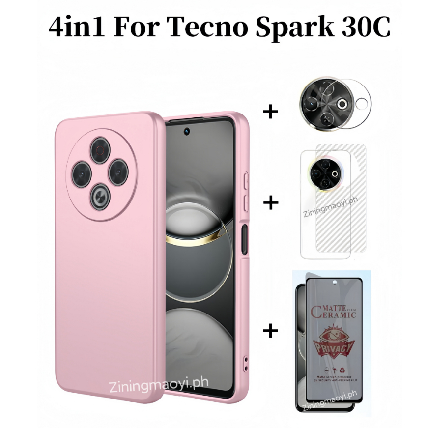 4in1 Dành Cho Tecno Spark 30C Vỏ Điện Thoại Di Động Silicon Lỏng Giả Tecno Spark 30 4G Spark 30pro 4G Gốm Mềm Bảo Mật Phim Và Phim Ống Kính Và Phim Mặt Sau