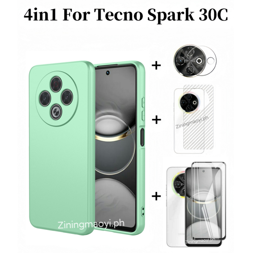4in1 Dành Cho Tecno Spark 30C Vỏ Điện Thoại Di Động Silicon Lỏng Giả Tecno Spark 30 4G Spark 30pro 4G Kính Cường Lực Phim Và Phim Ống Kính Và Phim Mặt Sau