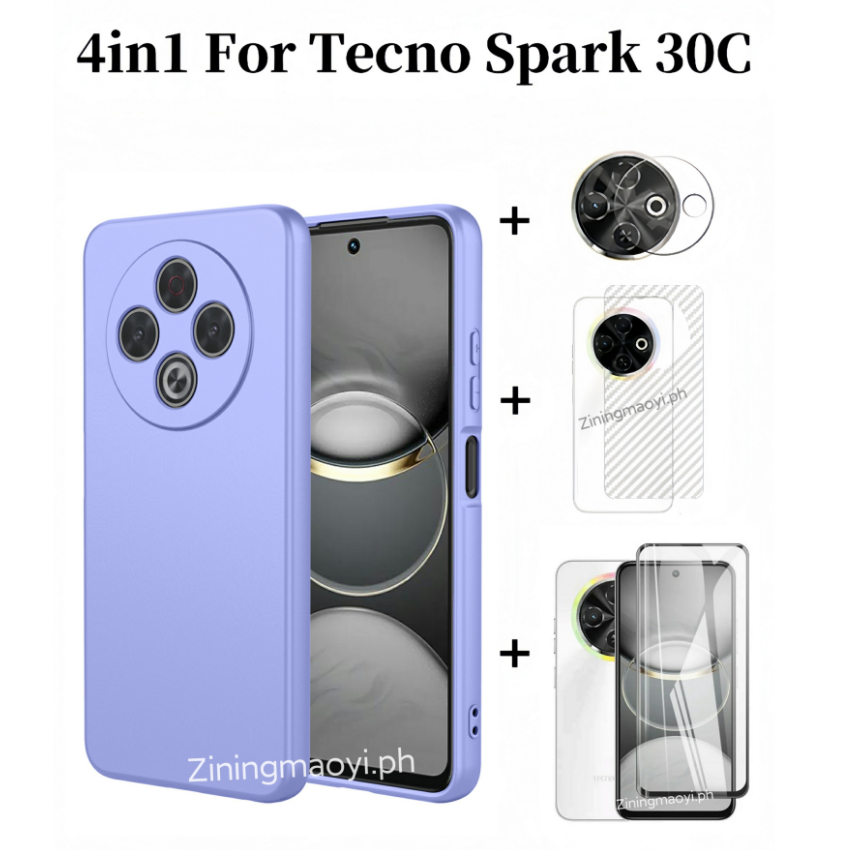 4in1 Dành Cho Tecno Spark 30C Vỏ Điện Thoại Di Động Silicon Lỏng Giả Tecno Spark 30 4G Spark 30pro 4G Kính Cường Lực Phim Và Phim Ống Kính Và Phim Mặt Sau