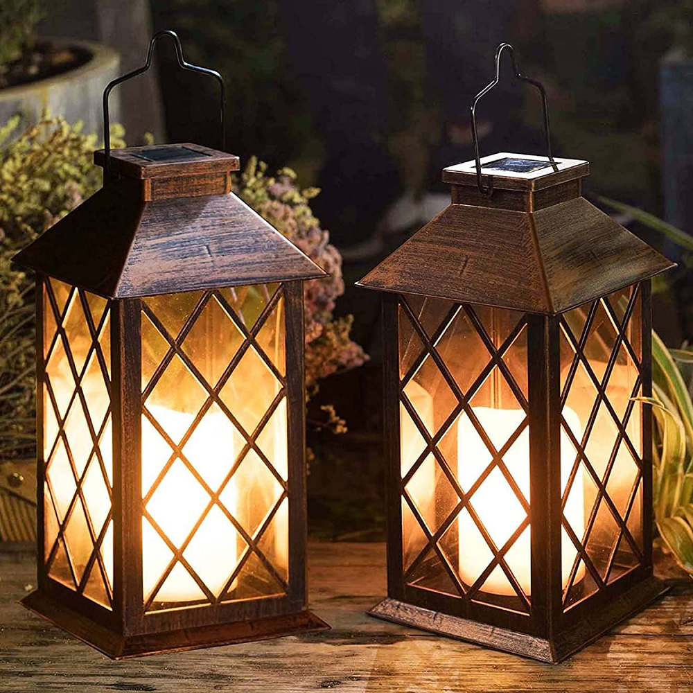 [2 Gói] Đèn lồng năng lượng mặt trời 14 Inch, Đèn treo nến không cháy chống nước Ip65 ngoài trời, Đèn sàn trang trí bãi cỏ sân vườn
