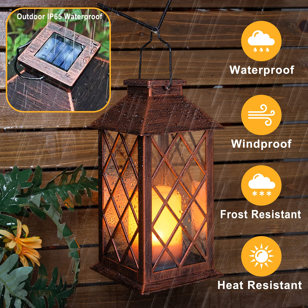 [2 Gói] Đèn lồng năng lượng mặt trời 14 Inch, Đèn treo nến không cháy chống nước Ip65 ngoài trời, Đèn sàn trang trí bãi cỏ sân vườn
