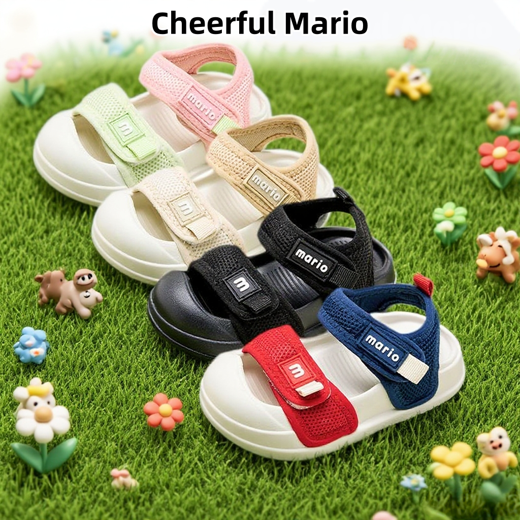Cheerful Mario giày sandal cho bé siêu nhẹ nhiều màu dệt màu velcro dép quai hậu bảo vệ ngón chân giày tập đi mềm mại bé trai bé gái