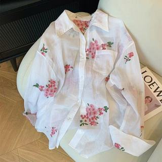 Áo sơ mi dài tay thêu hoa phong cách Hàn Quốc dành cho nữ