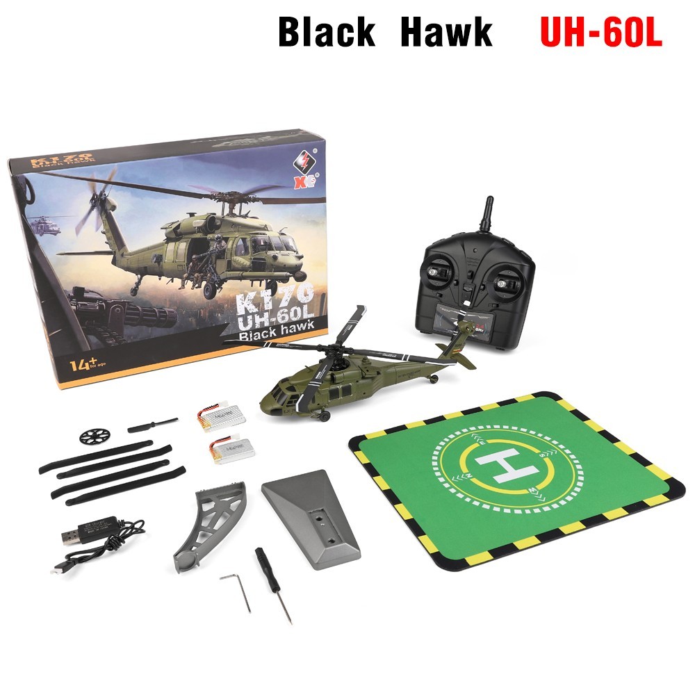 WLTOYS XK K170 Black Hawk UH-60L 4CH RC Helicopter RTF Télécommande Heli Copter Gyro Altitude Hold LED Lights and Quad Blades