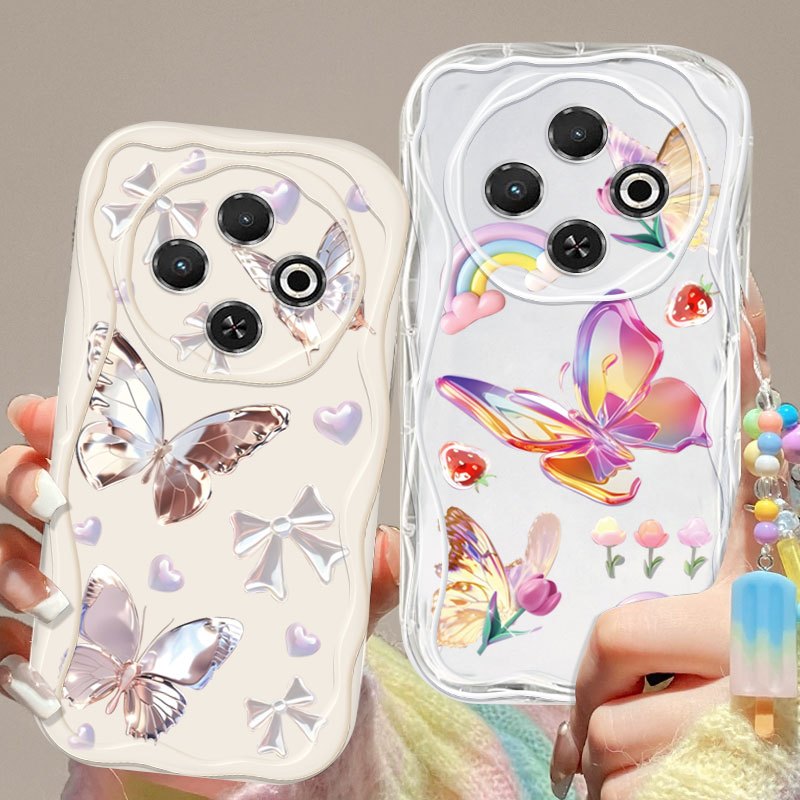 Ốp Điện Thoại YBD Cho Tecno Spark 30C NFC Spark 30 4G KL6 KL5 KL5n Vòng Tay Kem Có Họa Tiết Bướm