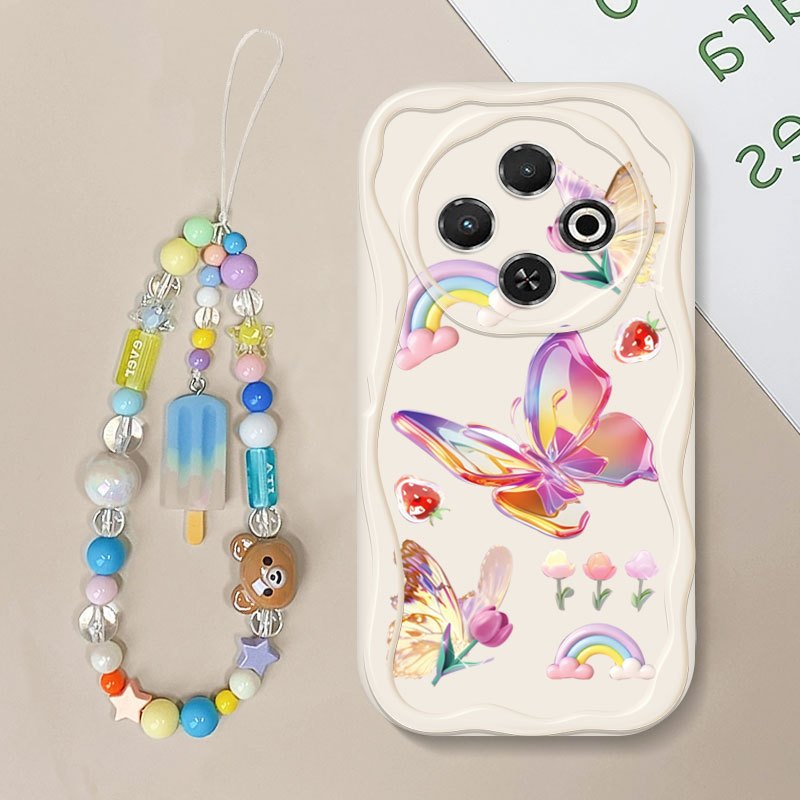 Ốp Điện Thoại YBD Cho Tecno Spark 30C NFC Spark 30 4G KL6 KL5 KL5n Vòng Tay Kem Có Họa Tiết Bướm