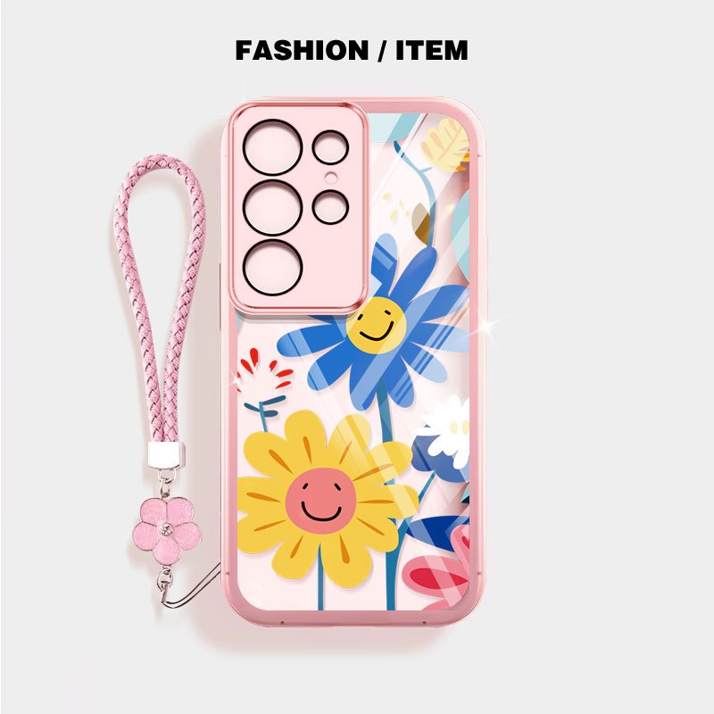 Vỏ YBD Cho Samsung Galaxy S23 S24 S25 Plus Ultra S23FE S24FE S25 + S24 + S23 + S25 Edge INS Phong Cách Mặt Cười Hoa Hướng Dương Vỏ Điện Thoại