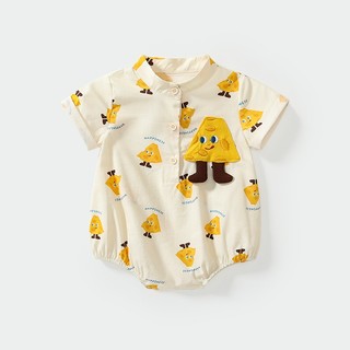 Sơ sinh bé trai bé gái áo liền quần tam giác hoạt hình dễ thương, cotton mềm mại, phù hợp 0-24 tháng
