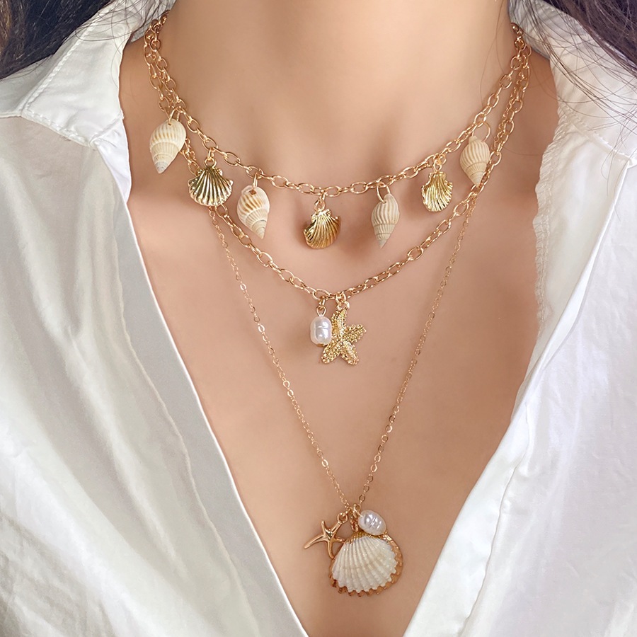[Jewbeauty] Vỏ ốc xà cừ kim loại châu Âu và Mỹ, mặt dây chuyền tua rua, phù hợp làm vòng cổ xương đòn cho nữ