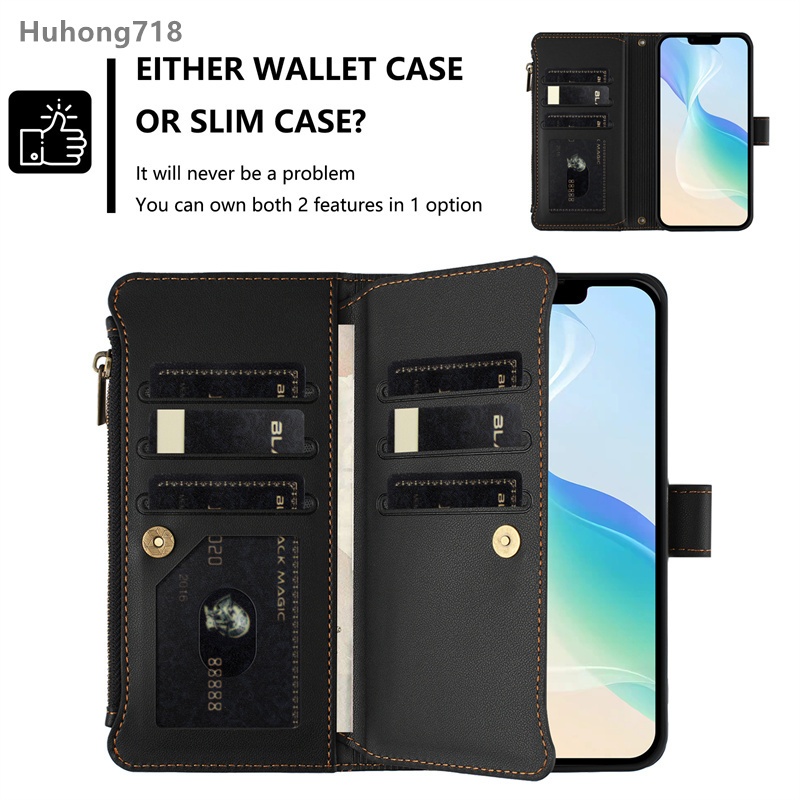 Lật Dây Kéo Da Dành Cho Iphone 12 13 Mini 14 15 Plus Pro Max Sang Trọng Nhiều Khe Cắm Thẻ Lật Ví Bao Da