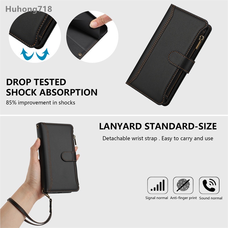 Lật Dây Kéo Da Dành Cho Iphone 12 13 Mini 14 15 Plus Pro Max Sang Trọng Nhiều Khe Cắm Thẻ Lật Ví Bao Da