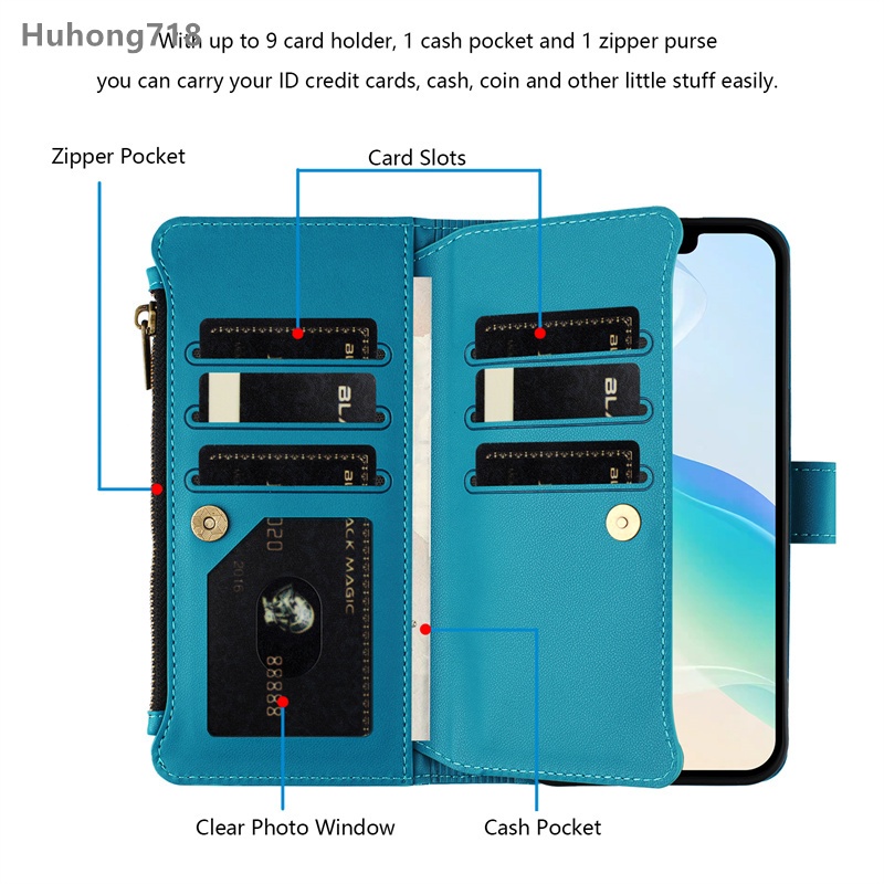 Ốp Da Dây Kéo Lật Cho Huawei P20 P30 P40 Lite P50 P60 Art P80 Pro Ultra 4G Khe Cắm Đa Thẻ Sang Trọng Lật Ví Bao Da